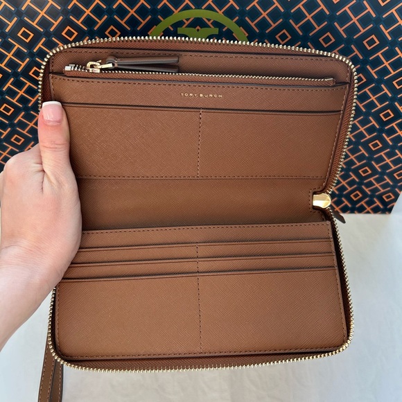 Tory Burch Emerson Zip Continental Wallet Moose Gold Tan Brown - Picture 7 of 12